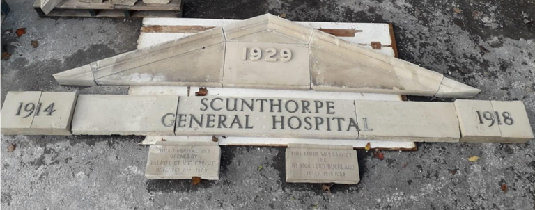 Stones from the original building have been cleaned and repaired ready to be installed into the new Emergency Department
