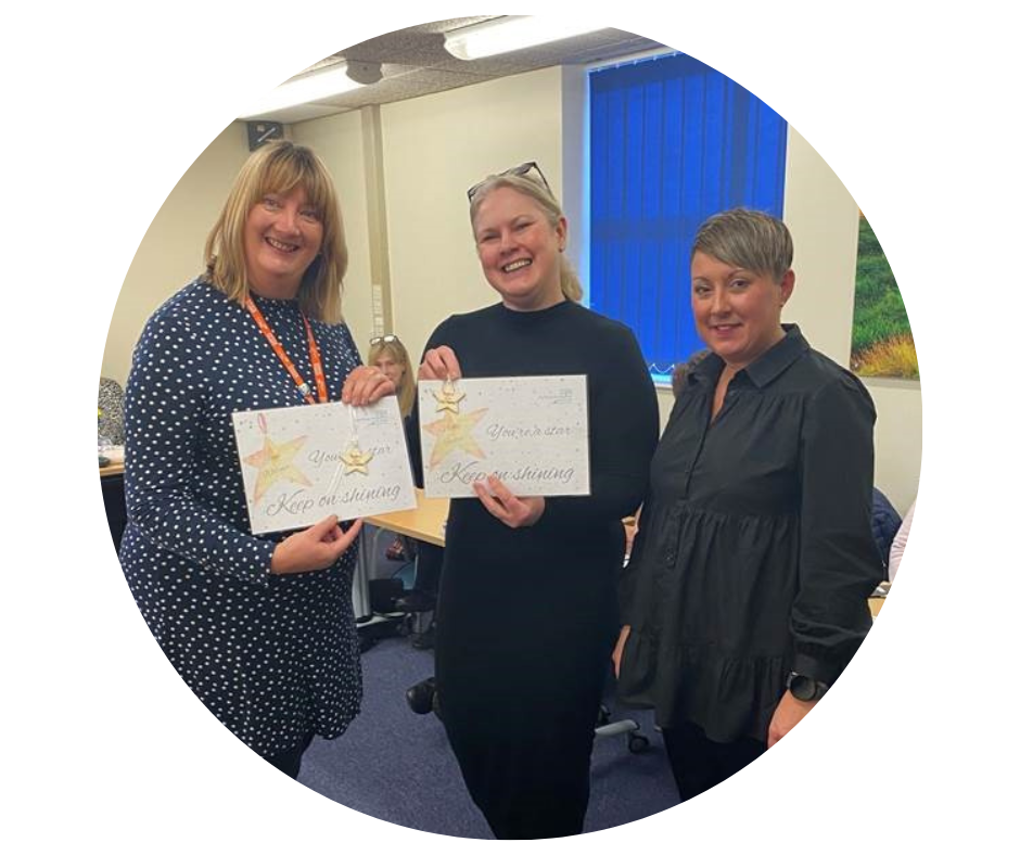 Stars of 2022: Jane Warner and Nicky Foster receiving their awards from Chief Nurse Ellie Monkhouse.