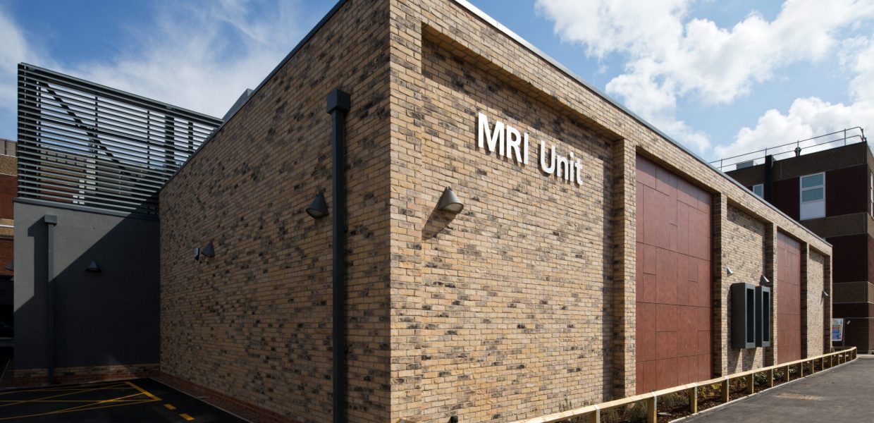 An exterior picture of the MRI unit at Grimsby Hospital