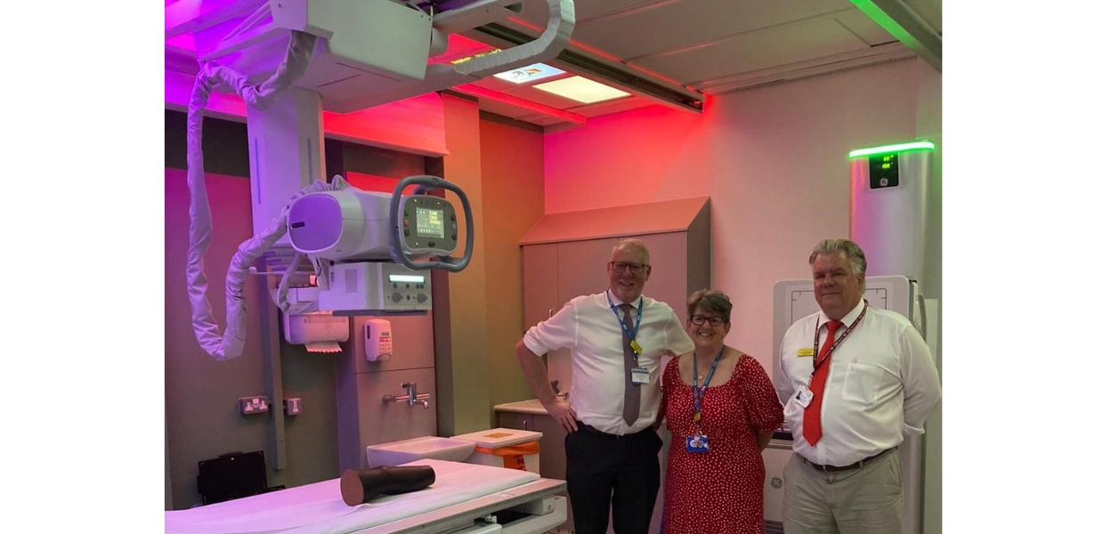 Chairman of the Trust Board Sean Lyons, Divisional Head of Clinical Support Services Ruth Kent and Head of Radiography, Tim Mawson in the new digital X Ray room