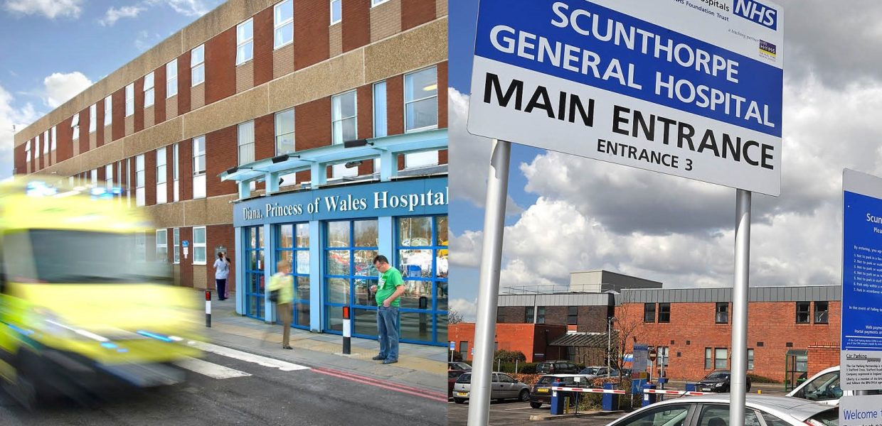 Exterior shots of Grimsby and Scunthorpe hospitals