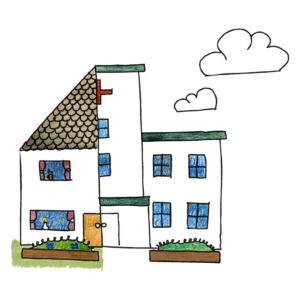 A child's drawing of a house