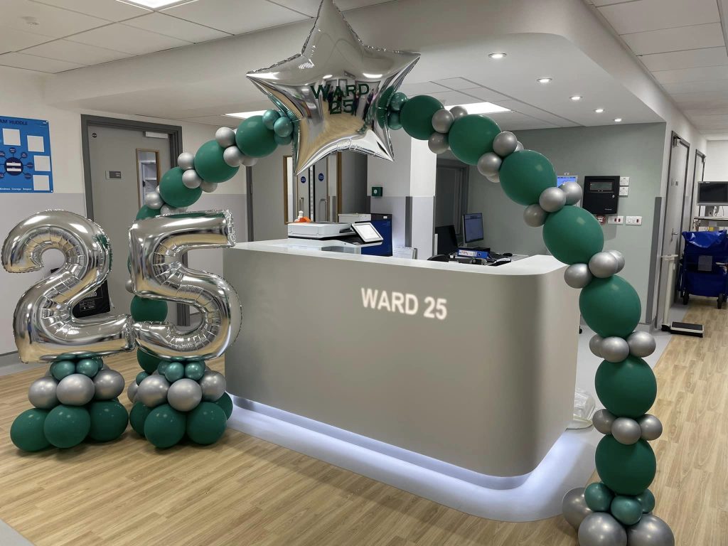 Review of 2022: The reception desk of Scunthorpe's new look Ward 25 with a balloon arch.