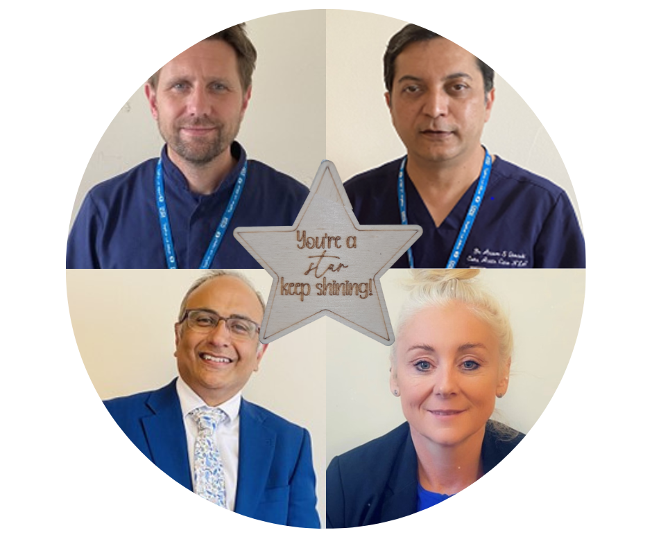 Stars of 2022: Associate Chief Nurse Simon Buckley, Divisional General Manager Sarah Smyth, Dr Asem Ali and Dr Anwer Qureshi