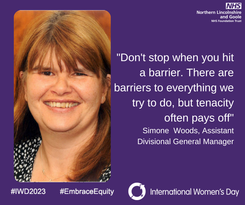 International Women's Day 2023: Simone Woods – Assistant Divisional General Manager, said: Don't stop when you hit a barrier. There are barriers to everything we try to do, but tenacity often pays off."