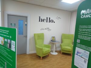 Two green chairs in a room