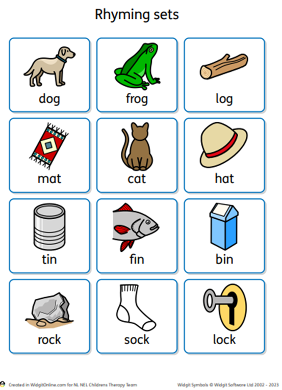 A selection of animals to help children with rhyming -e dog and frog