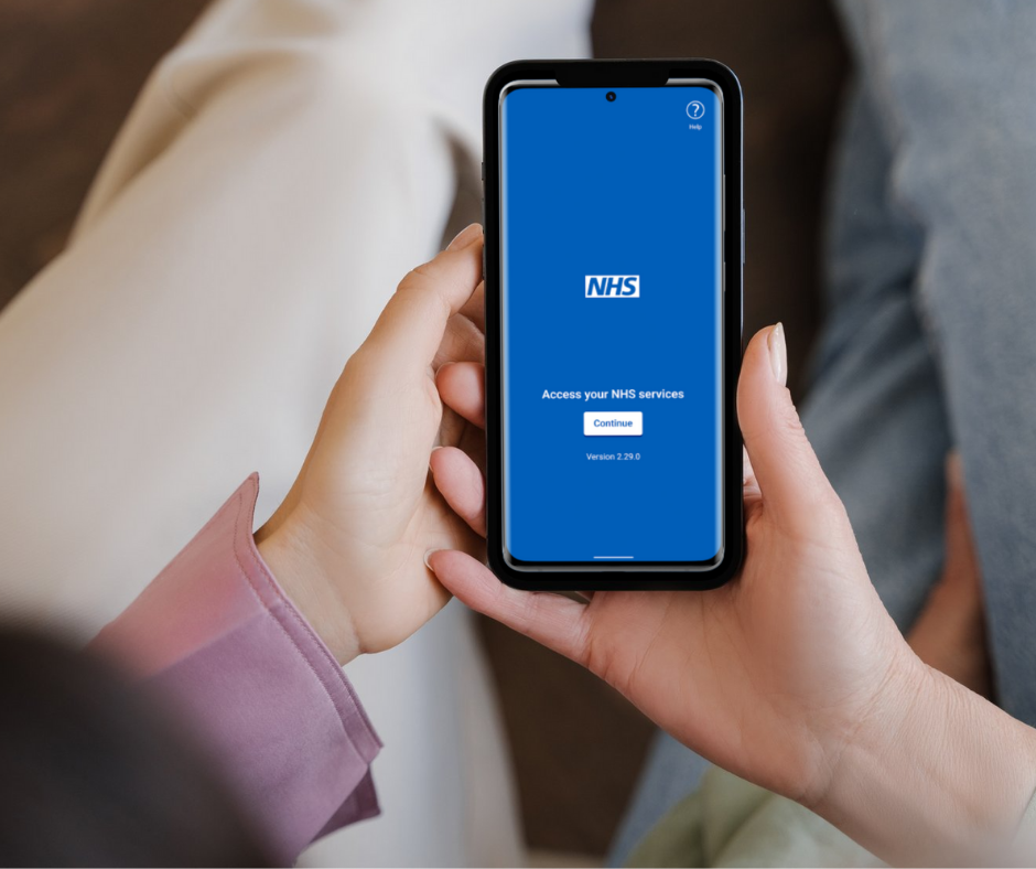 The NHS app is shown on a phone