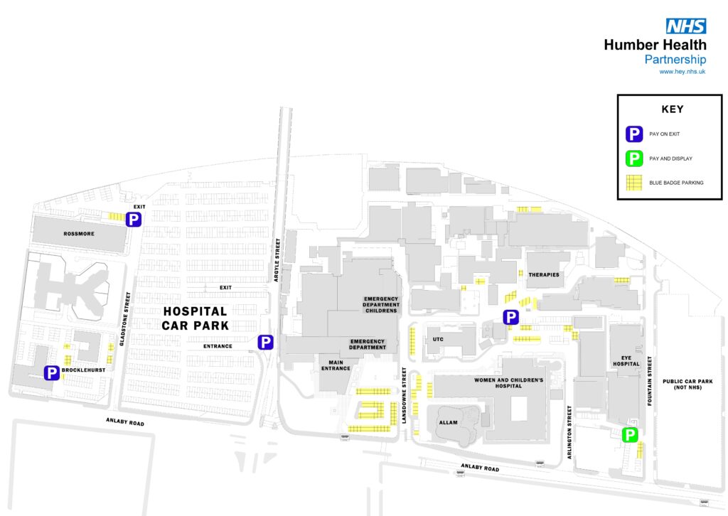 map showing car parks at Hull Royal Infirmary