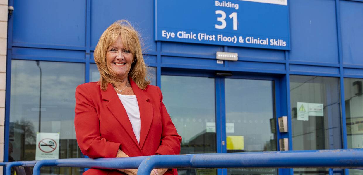 June Crosby outside Hull and East Yorkshire Eye Hospital