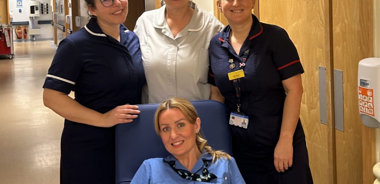 Jolene Falconer, ward manager, and Karin Hopcroft, Maternity Support Worker with Maternity Matron Vicki Booth, right, and midwife Jade Hughes in the chair.