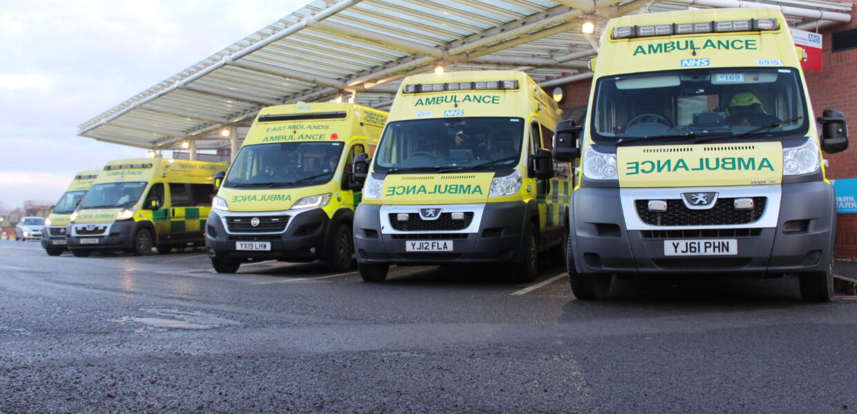 Ambulances parked outside a hospital