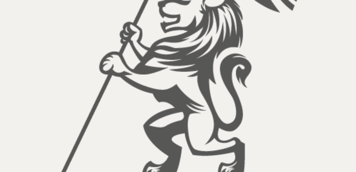 A silver lion holding a Union Flag. Armed Forces Covenant Employer Recognition Scheme Silver Award