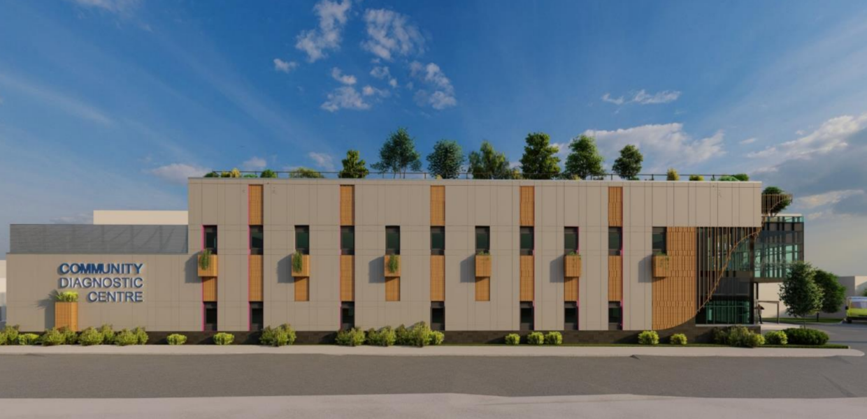 A building with 'Community Diagnostic Centre' written on it.