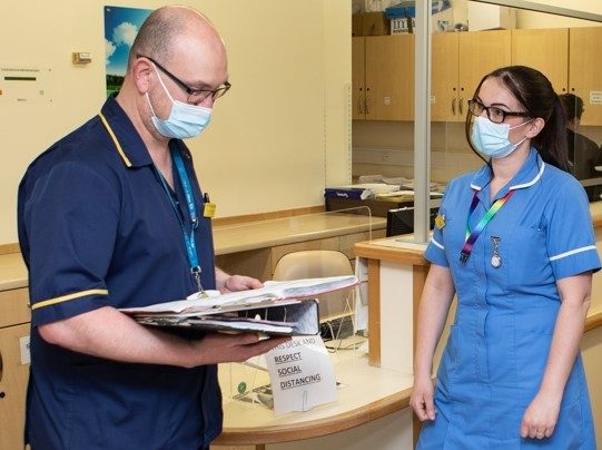 Staff social distancing on a ward at Grimsby Hospital