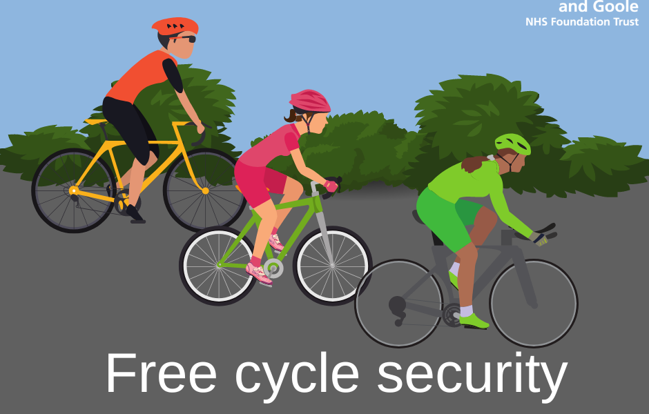 Three cyclists on a path. Text says: Free cycle security events