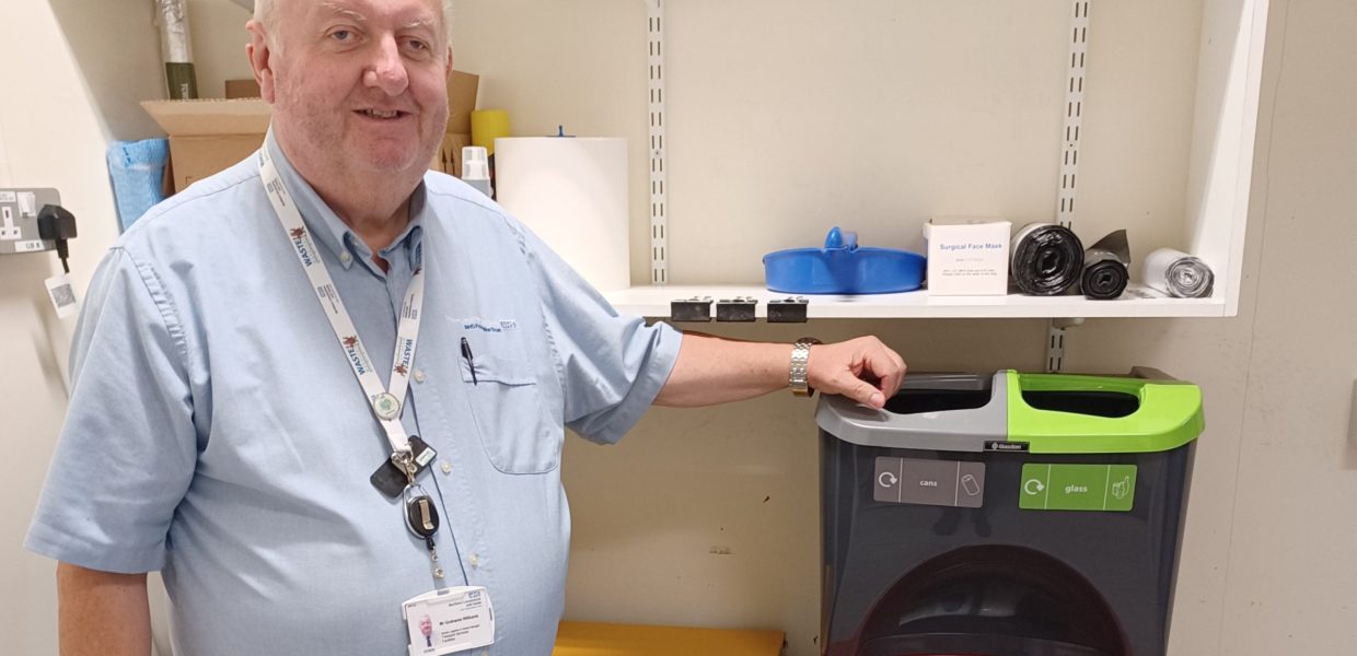 Grahame Williams, Deputy Logistics and Waste Manager, pictured with one of our recycling hubs.