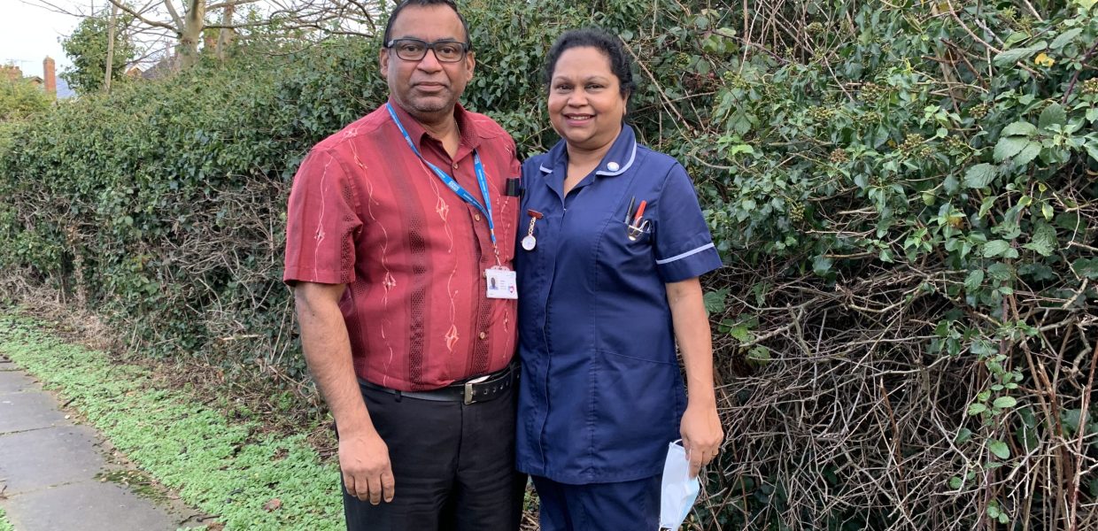 Vicky Kocheril-Johny and James Duthie stand together outside